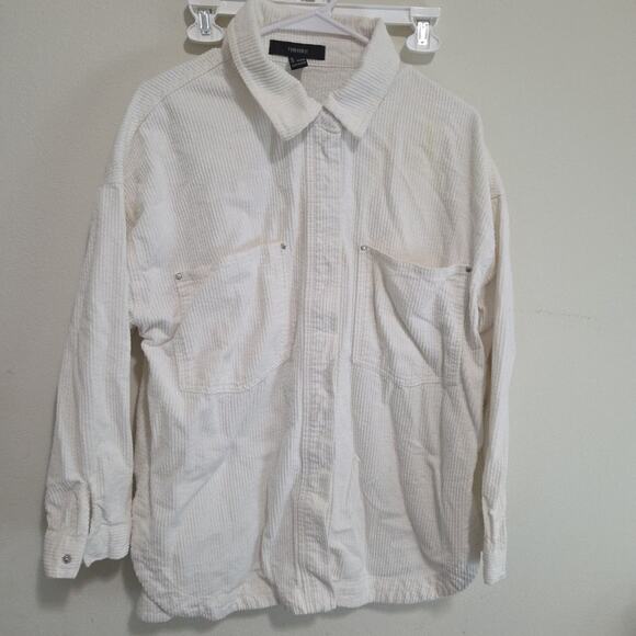 Forever 21 White Long Sleeve Corduroy Button Up Shirt Size Medium Western - Picture 1 of 4